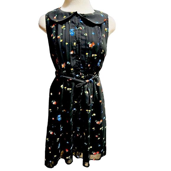 TULLE Anthropologie FLORAL DRESS SLEEVELESS BLACK SIZE S - Picture 1 of 8